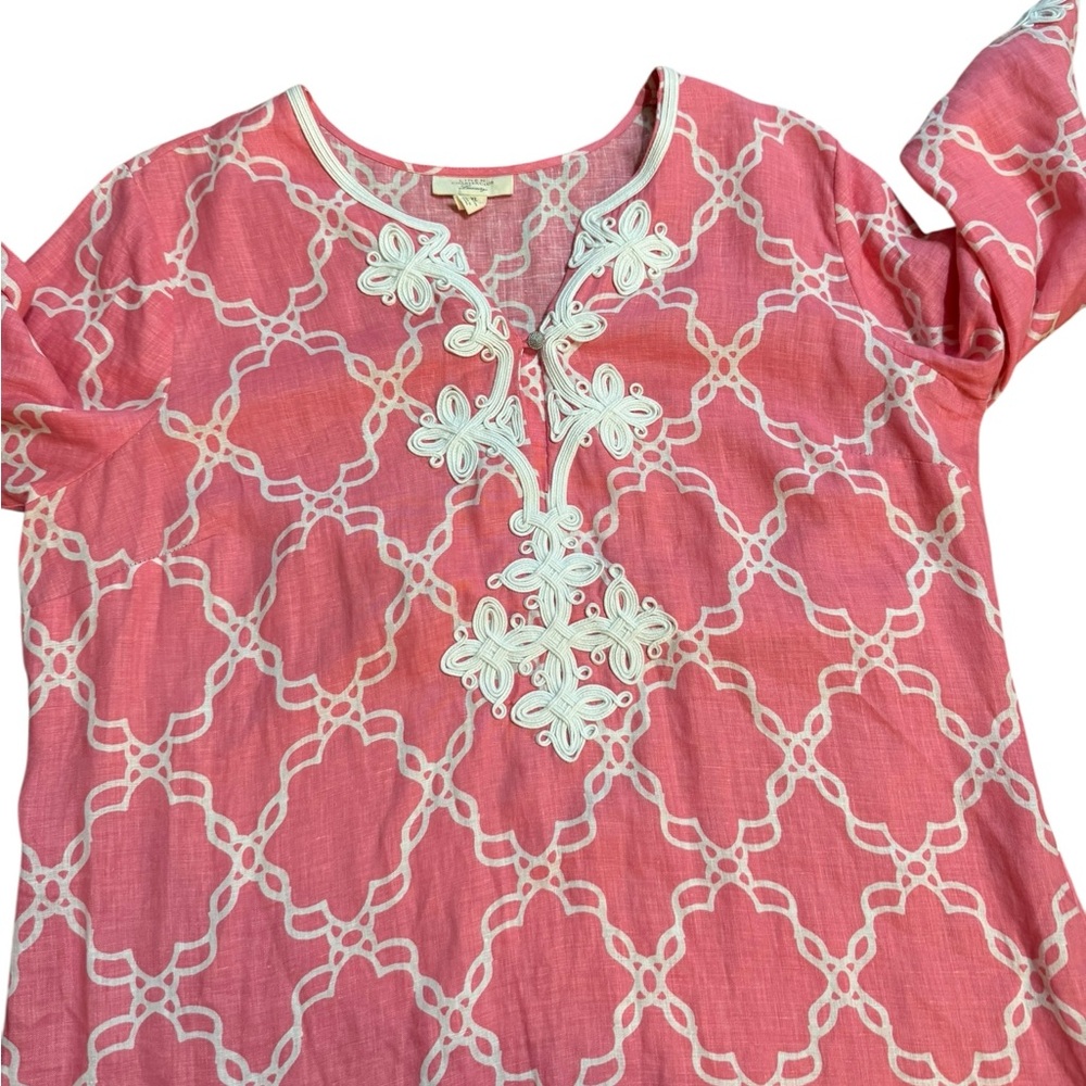 Charter Club Luxury Pink Embroidered Linen‎ Tunic Top Boho Coastal Style Sz XL - Picture 9 of 10